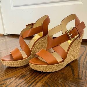 Michael Kors tan wedge sandal, size 9M